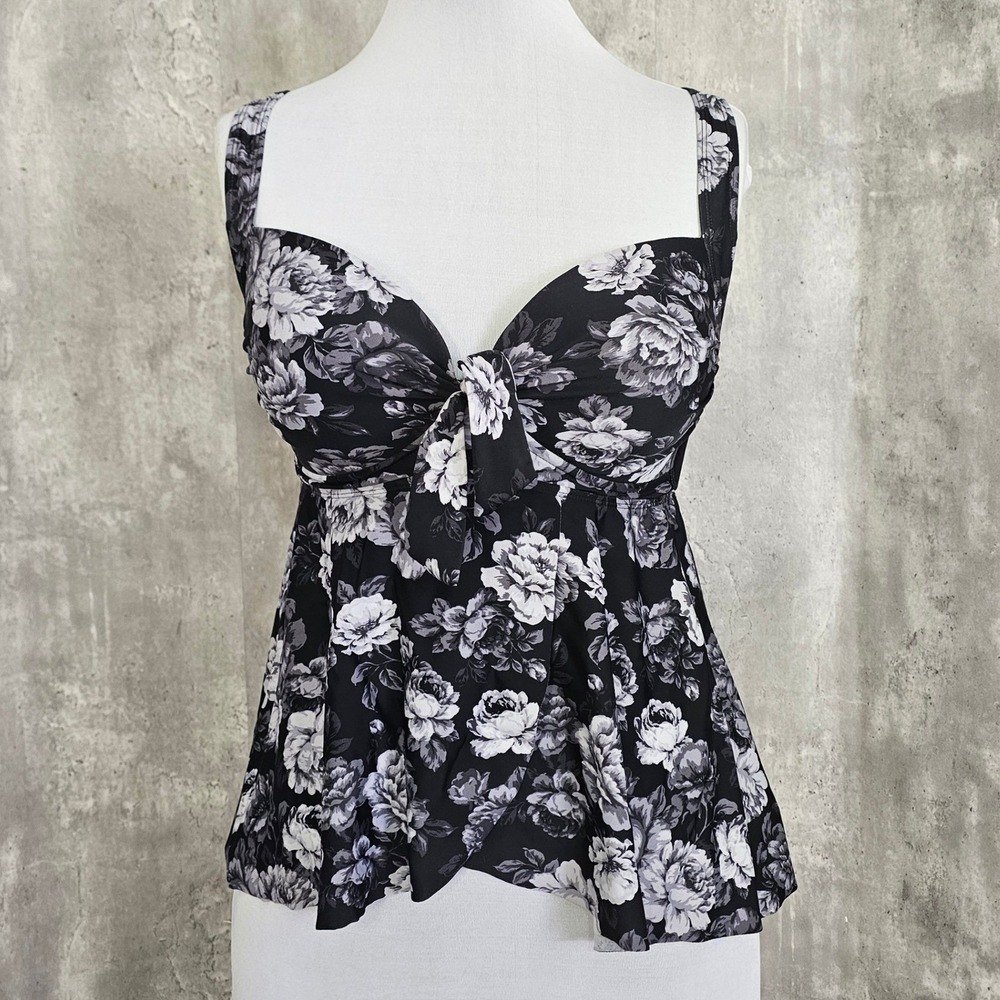 Torrid Wire-Free Babydoll Tankini Floral Tie Front Peplum Swim Top‎ 0F Volup
